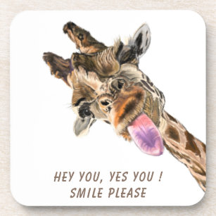 Funny Giraffe Tongue Out and Playful Wink - Smile  Coaster