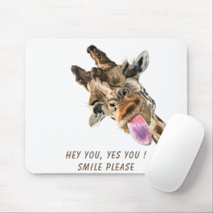 Funny Giraffe Tongue Out and Playful Wink - Smile  Mouse Mat