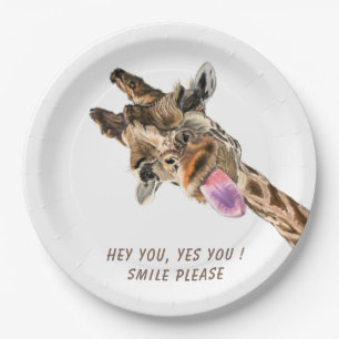 Funny Giraffe Tongue Out and Playful Wink - Smile  Paper Plate