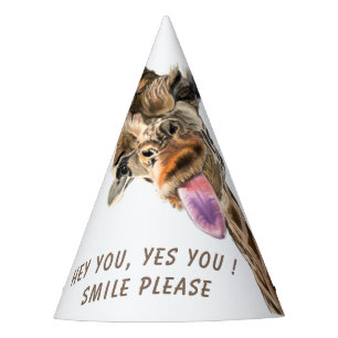 Funny Giraffe Tongue Out and Playful Wink - Smile  Party Hat