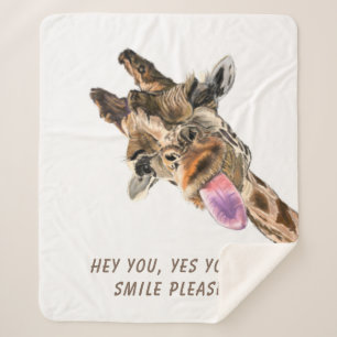 Funny Giraffe Tongue Out and Playful Wink - Smile  Sherpa Blanket