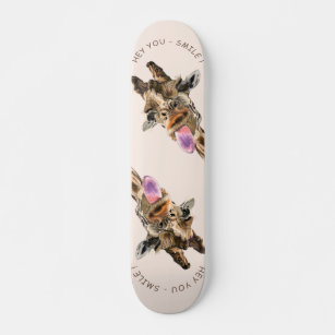 Funny Giraffe Tongue Out and Playful Wink - Smile  Skateboard