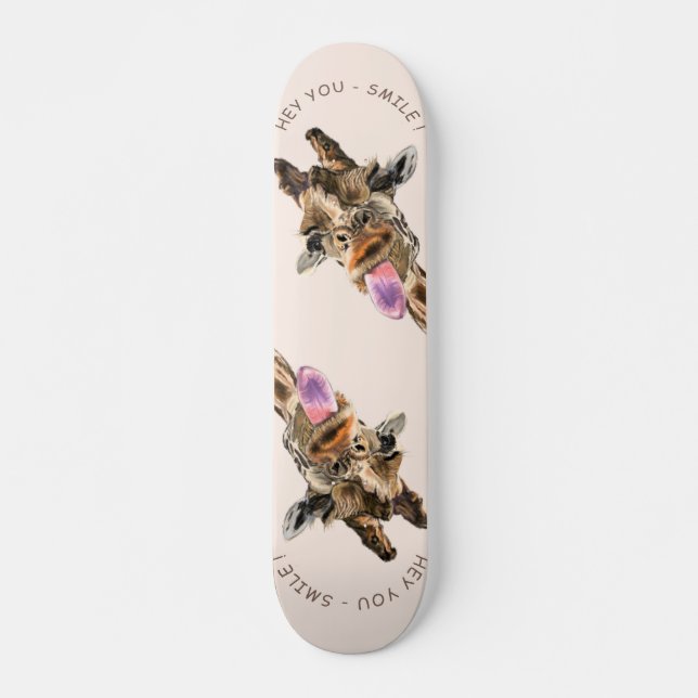 Funny Giraffe Tongue Out and Playful Wink - Smile  Skateboard (Front)