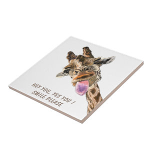 Funny Giraffe Tongue Out and Playful Wink - Smile  Tile