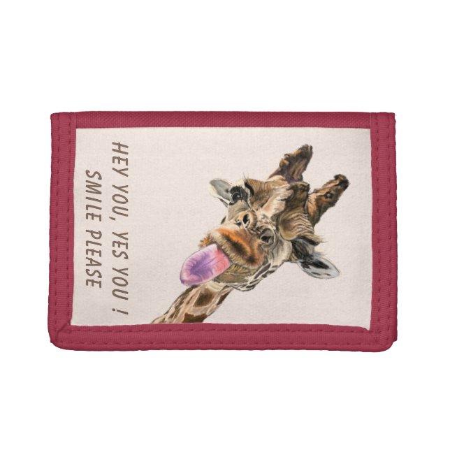 Funny Giraffe Tongue Out and Playful Wink - Smile  Trifold Wallet (Front)