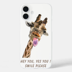 Funny Giraffe Tongue Out Personalised Text iPhone 16 Plus Case