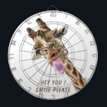 Funny Giraffe Tongue Out Playful Dart Board Smile<br><div class="desc">Funny Giraffe Tongue Out and Playful Wink - Smile Animal Cartoon Drawing - Choose / Add Your Unique Text / Font / Colour - Make Your Special Gift - Resize and move or remove and add elements / image with customisation tool ! - Drawing and Design by MIGNED. You can...</div>