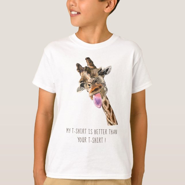 Funny Giraffe Tongue Out Playful Wink - Add Text T-Shirt (Front)