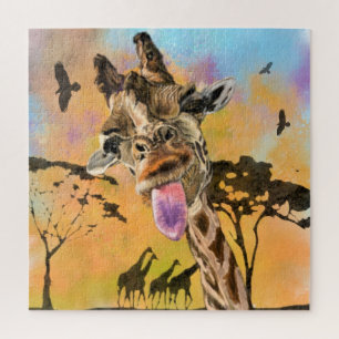 Funny Giraffe Tongue Out Playful Wink - Drawing Jigsaw Puzzle