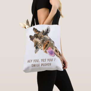 Funny Giraffe Tote Bag - Custom Text