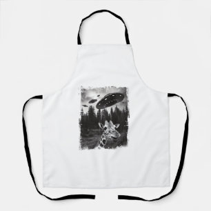 Funny Giraffe UFO Zoo Animal Weird Meme Graphic Apron