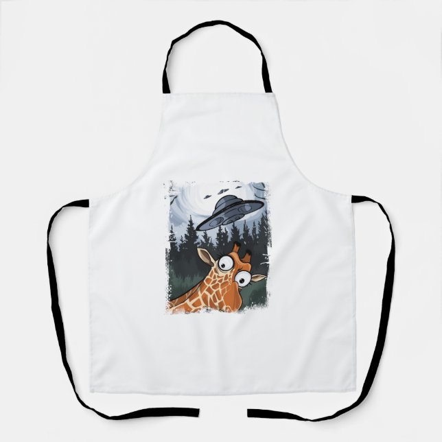 Funny Giraffe UFO Zoo Animal Weird Meme Graphic  _ Apron (Front)
