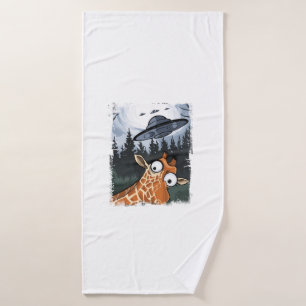 Funny Giraffe UFO Zoo Animal Weird Meme Graphic  _ Bath Towel