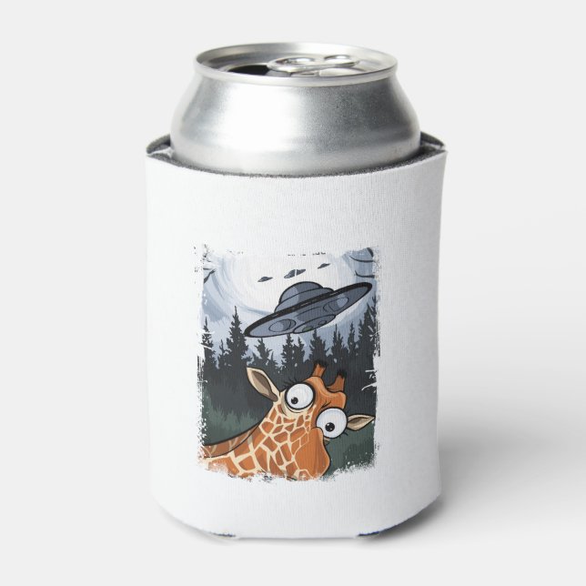 Funny Giraffe UFO Zoo Animal Weird Meme Graphic  _ Can Cooler (Can Front)