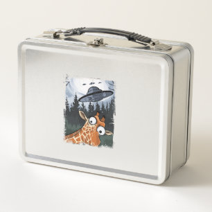 Funny Giraffe UFO Zoo Animal Weird Meme Graphic  _ Metal Lunch Box