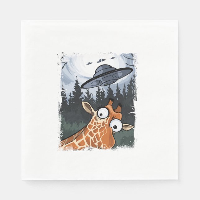 Funny Giraffe UFO Zoo Animal Weird Meme Graphic  _ Napkin (Front)