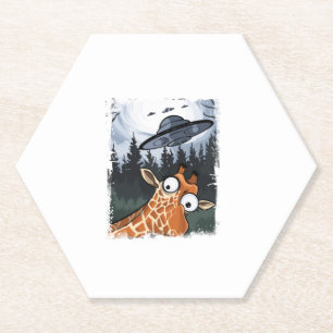 Funny Giraffe UFO Zoo Animal Weird Meme Graphic  _ Paper Coaster
