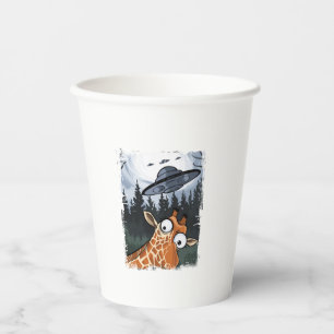 Funny Giraffe UFO Zoo Animal Weird Meme Graphic _ Paper Cups