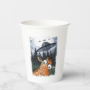 Funny Giraffe UFO Zoo Animal Weird Meme Graphic _ Paper Cups