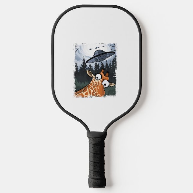 Funny Giraffe UFO Zoo Animal Weird Meme Graphic  _ Pickleball Paddle (Front)
