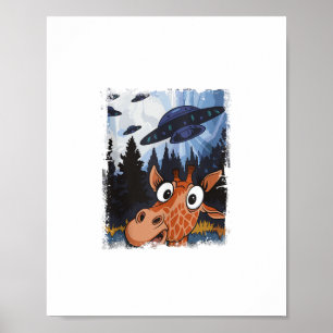 Funny Giraffe UFO Zoo Animal Weird Meme Graphic  Poster