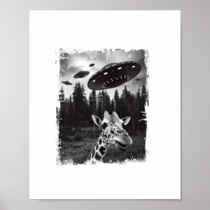 Funny Giraffe UFO Zoo Animal Weird Meme Graphic   Poster