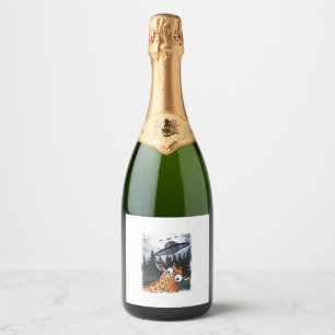 Funny Giraffe UFO Zoo Animal Weird Meme Graphic  _ Sparkling Wine Label