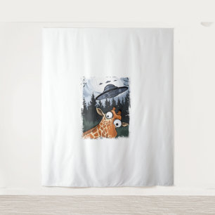 Funny Giraffe UFO Zoo Animal Weird Meme Graphic  _ Tapestry