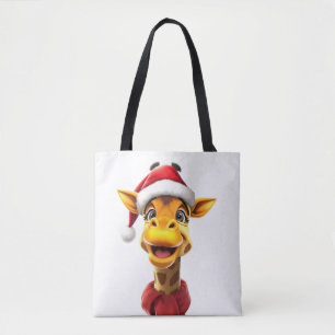 Funny giraffe wearing a Santa hat Tote Bag