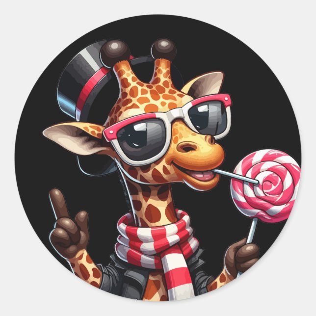 Funny Giraffe Wearing Sunglasses Classic Round Sticker (Front)