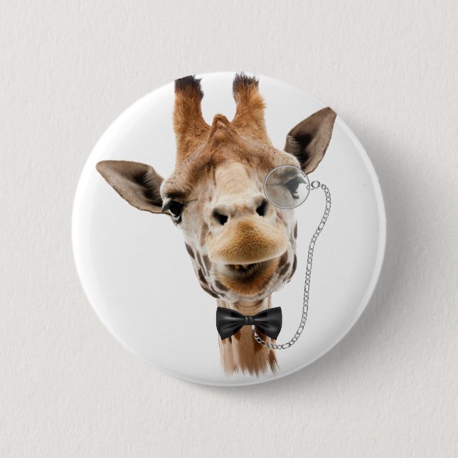 Funny Giraffe with Bowtie and Monocle 6 Cm Round Badge (Front)