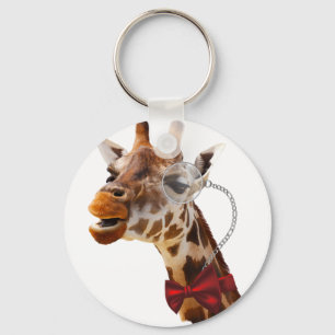Funny Giraffe with Bowtie and Monocle Key Ring