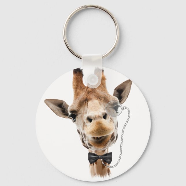 Funny Giraffe with Bowtie and Monocle Key Ring (Front)