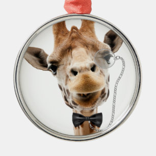 Funny Giraffe with Bowtie and Monocle Metal Tree Decoration