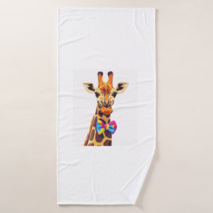 Funny Giraffe With Bowtie Animal Humour Bath Towel