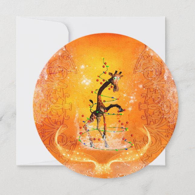 Funny  giraffe with christmas tree invitation (Front)