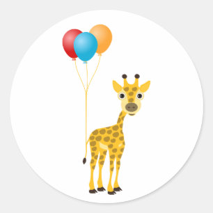 Funny giraffe with colourful balloons classic round sticker