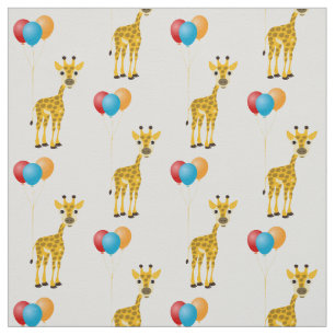 Funny giraffe with colourful balloons fabric