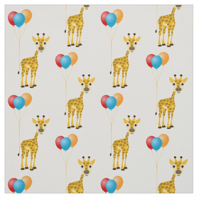 Funny giraffe with colourful balloons fabric (Swatch)