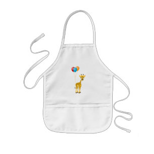 Funny giraffe with colourful balloons kids apron