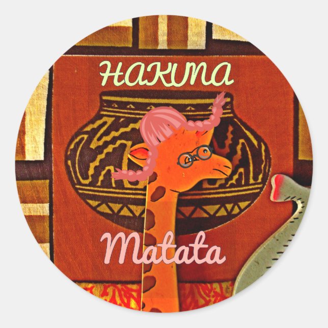 Funny Giraffe with cool text Hakuna Matata Classic Round Sticker (Front)