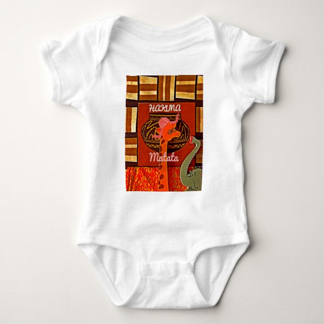 Funny Giraffe with cool text Hakuna Matata Design Baby Bodysuit (Front)