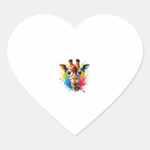 Funny Giraffe with Glasses _ Colourful Paint Splas Heart Sticker