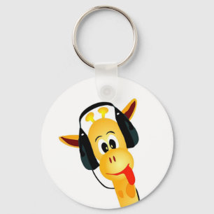 funny giraffe with headphones key ring