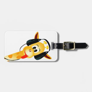 funny giraffe with headphones luggage tag