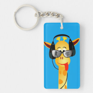 funny giraffe with headphones summer glasses comic key ring