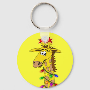 Funny Giraffe With Lights Whimsical Christmas Key Ring