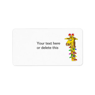Funny Giraffe With Lights Whimsical Christmas Label