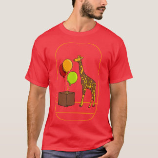 Funny giraffe with rising balloons out of a box T-Shirt