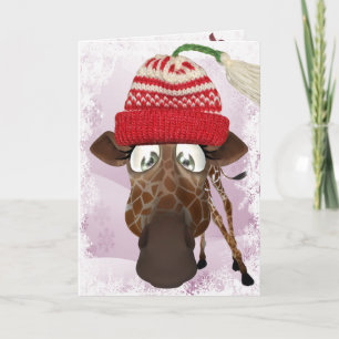 Funny Giraffe with Winter Hat Christmas Card